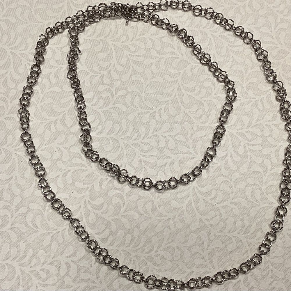 Lacy Silvertone Long Chain Necklace